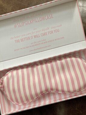 NEW Slip Pure Silk Eye Sleep Mask Pink White Stripes 100% SILK